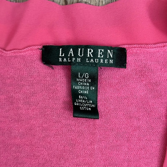 Ralph Lauren • V-Neck Chiffon Trim Linen Blend Cardigan - Picture 6 of 9